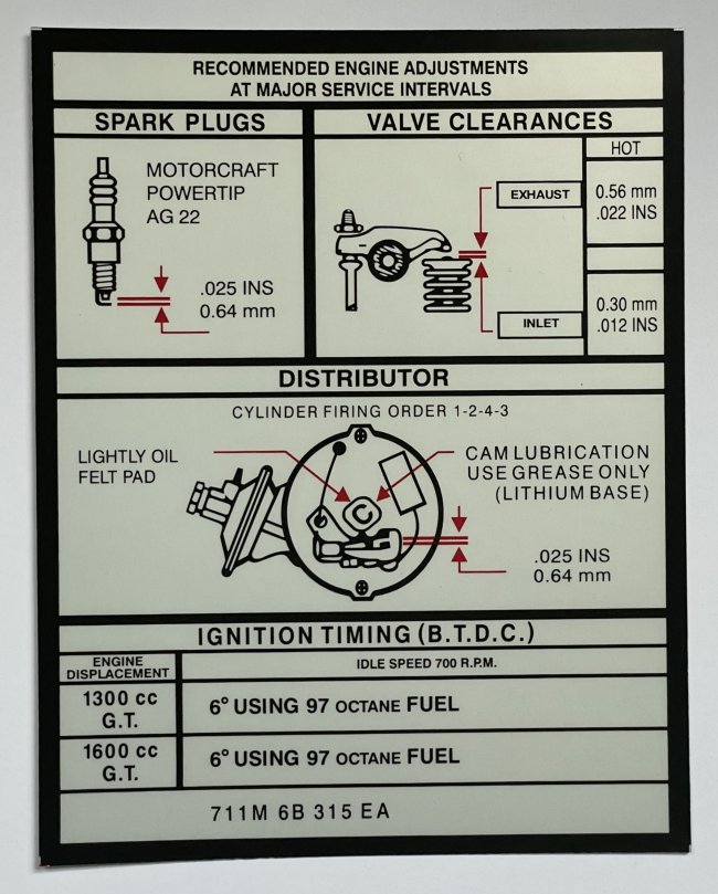 1300 GT Technical Information Decal £4.95