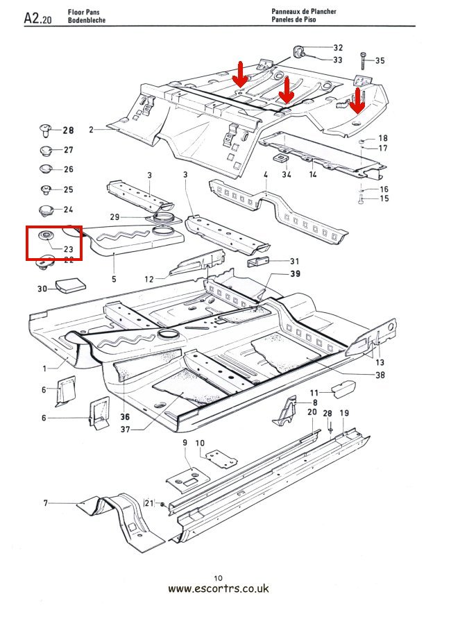 Mk1 Escort Boot Floor Grommets Factory Drawing #1