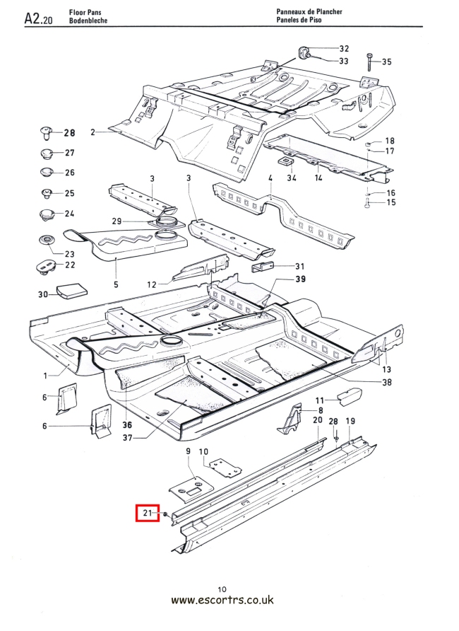Mk1 Escort Carpet Trim / Sill Trim Screws Factory Drawing #1