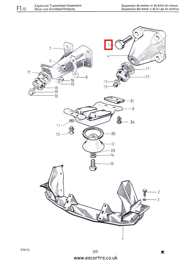 Mk2 Escort Engine Mount Bolts Factory Drawing #1