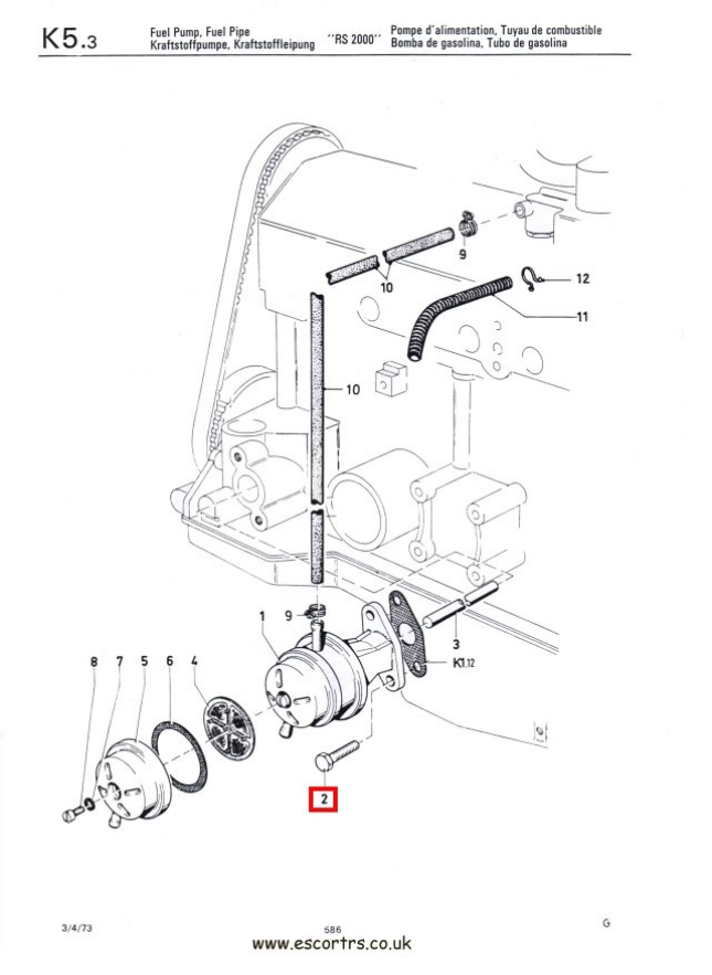 Mk1 Escort Fuel Pump Bolts & Washers Factory Drawing #1