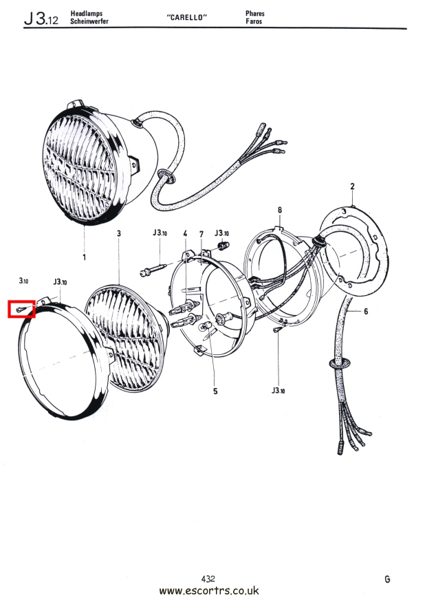 Mk1 Escort Headlight Lens Trim Screws Factory Drawing #1