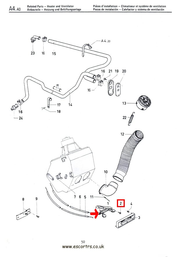 Mk1 Escort Heater Quadrant Clips & Screws Factory Drawing #1