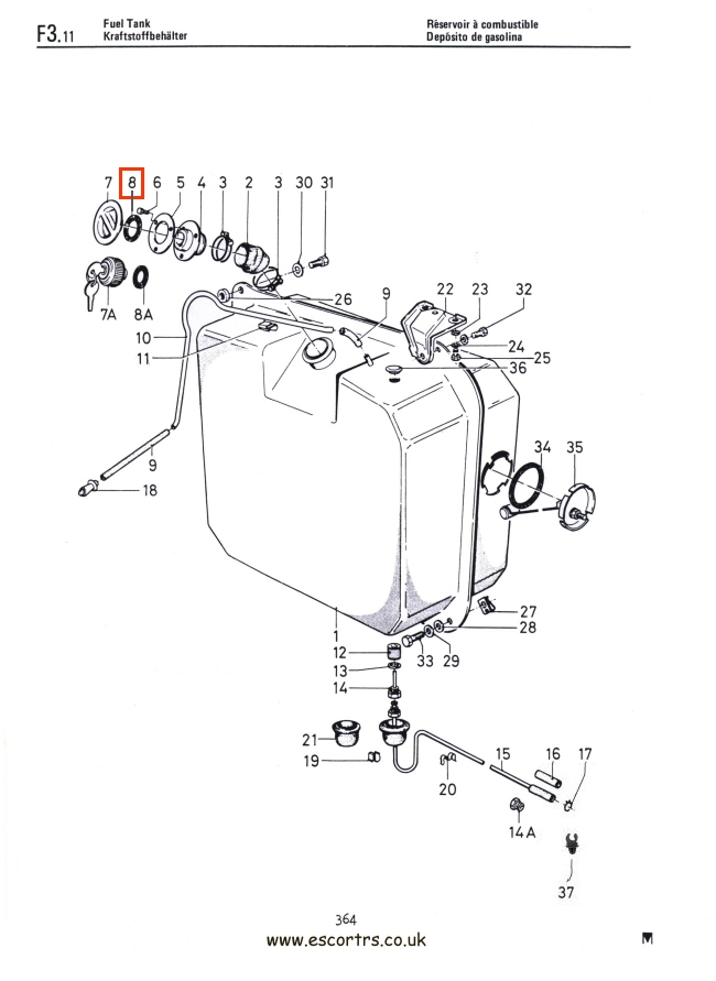 Mk2 Escort Petrol Cap Seal (Non Locking) Factory Drawing #1