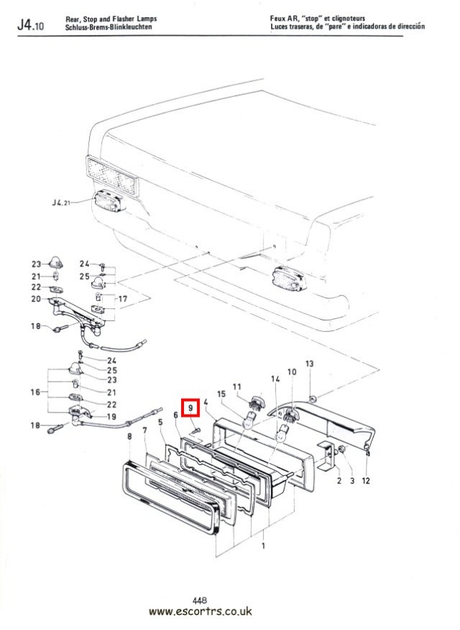 Mk1 Escort Rear Cluster Body To Chrome Screws Factory Drawing #1