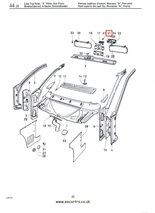 Mk1 Escort Rear View Mirror Mounting Screws Factory Drawing #1