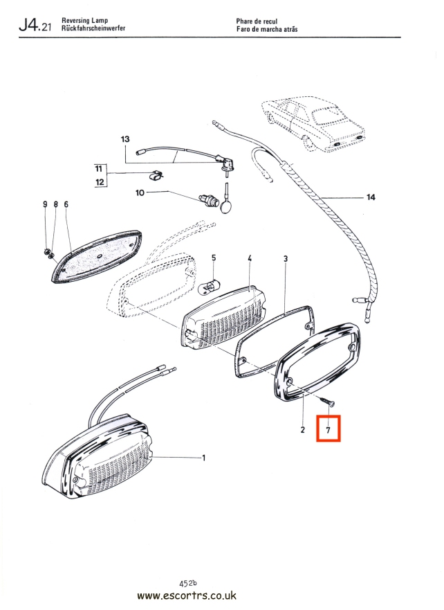 Mk1 Escort Reverse Light Lens Stainless Steel Screws Factory Drawing #1
