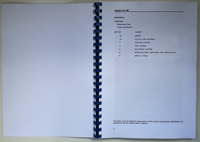 Mk1 Escort RS 1600 Supplementary Workshop Manual £22.50