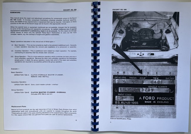 Mk1 Escort RS 1600 Supplementary Workshop Manual £22.50