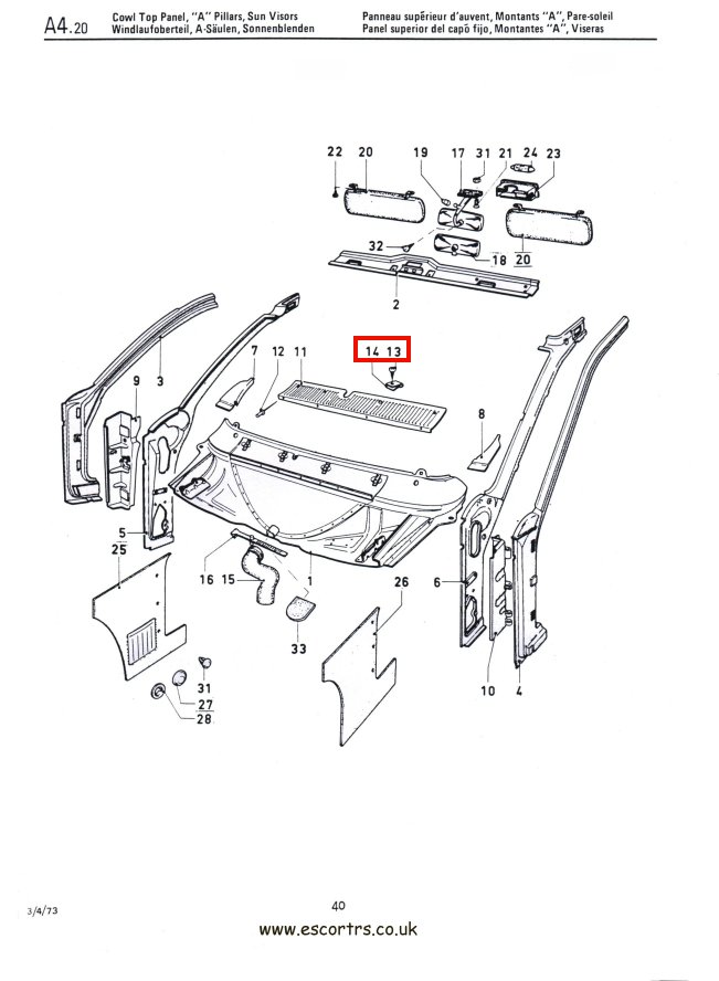 Mk1 Escort Scuttle Panel Clip Set Factory Drawing #1