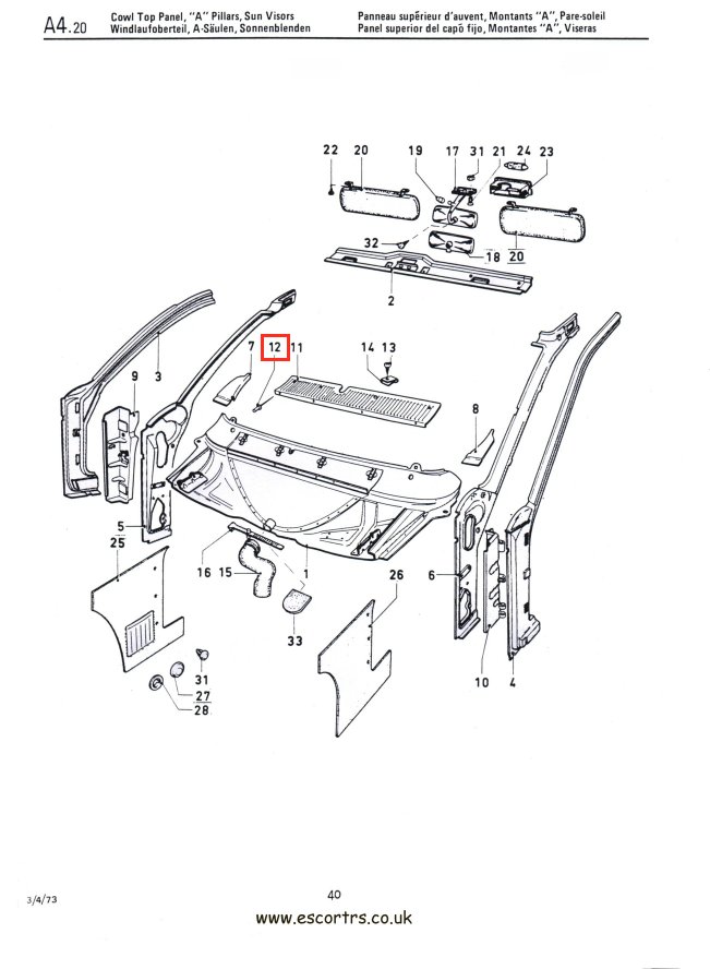 Mk1 Escort Scuttle Panel Rivets Factory Drawing #1