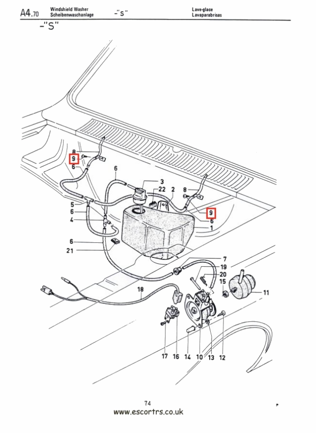 Mk1 & Mk2 Escort Washer Jet Screws Stainless Steel  Factory Drawing #1