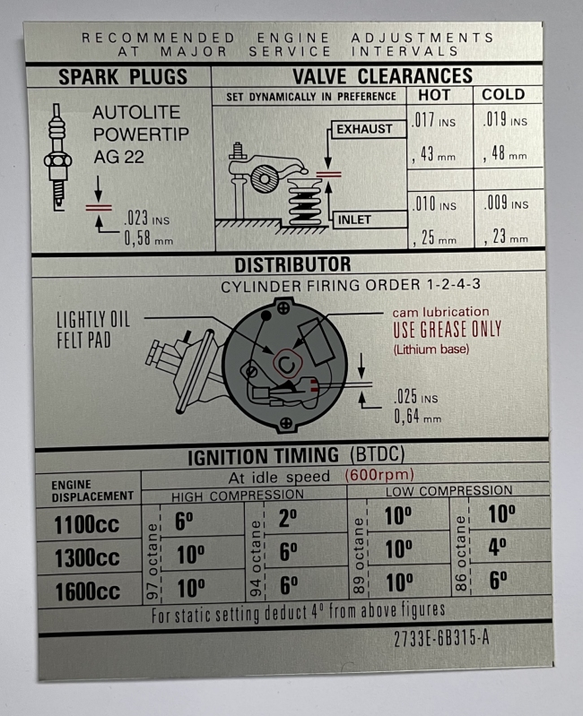 Mk1 Escort 1100 Tech Info Decal £4.95