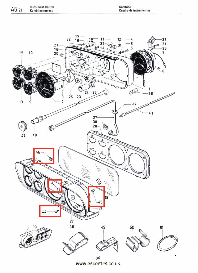Mk1 Escort Instrument Cluster Clip & Screw Set Factory Drawing #1