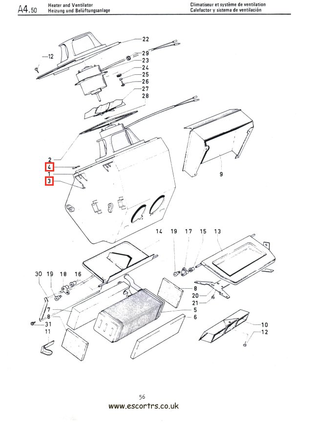 Mk1 & Mk2 Escort Heater Box Clip Set Factory Drawing #1