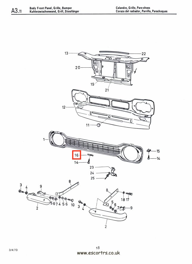 Mk1 Escort Lower Grille Clips Factory Drawing #1