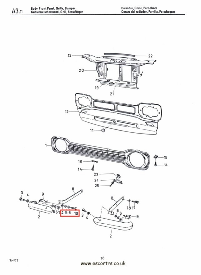 Mk1 Escort Side & Rear Bumper Iron Mounting Bolts Factory Drawing #4