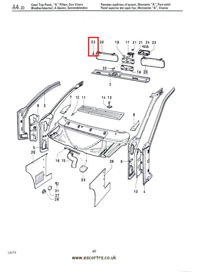 Mk1 Escort Sun Visor Fixings Factory Drawing #1