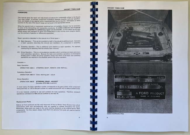 Mk1 Escort Twin Cam Supplementary Workshop Manual £22.50